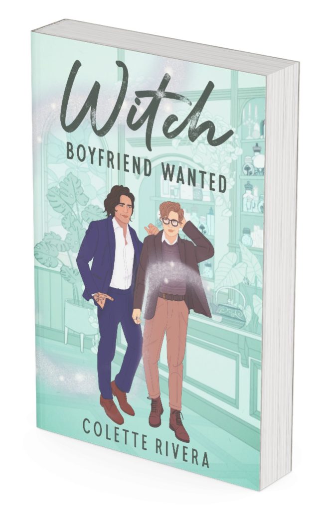 a mock up of a paperback copy of Witch Boyfriend Wanted