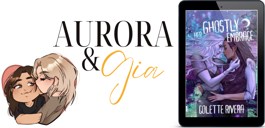 Aurora & Gia
Picture of Her Ghostly Embrace ebook next to an illustration of two chibi characters embracing inside a heart 